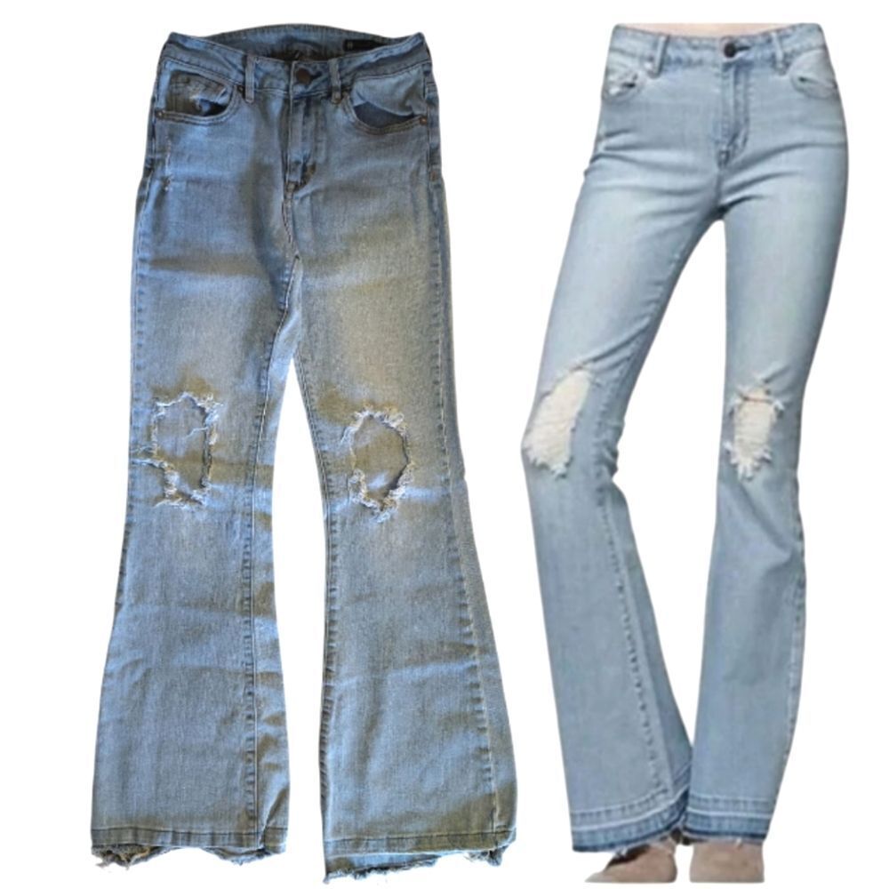 House Of Harlow 1960 Light‎ Wash High Rise Distressed Torn Flare Jeans SZ 27